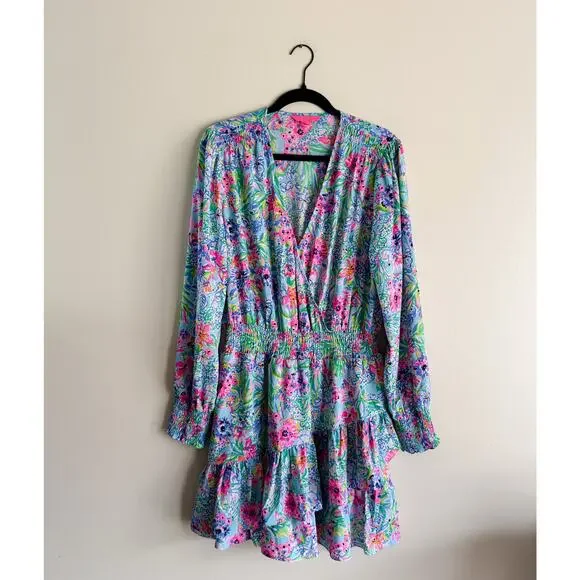 Lilly Pulitzer Amalfi Blue Alligator Isle Cristiana V Neck Stretch Mini Dress 14 - Picture 10 of 11